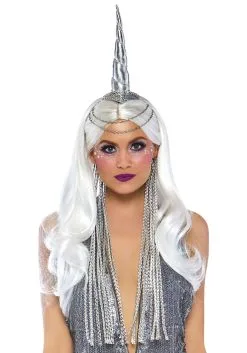 LEG AVENUE Silver Unicorn Headband With Mane And Chain Accent